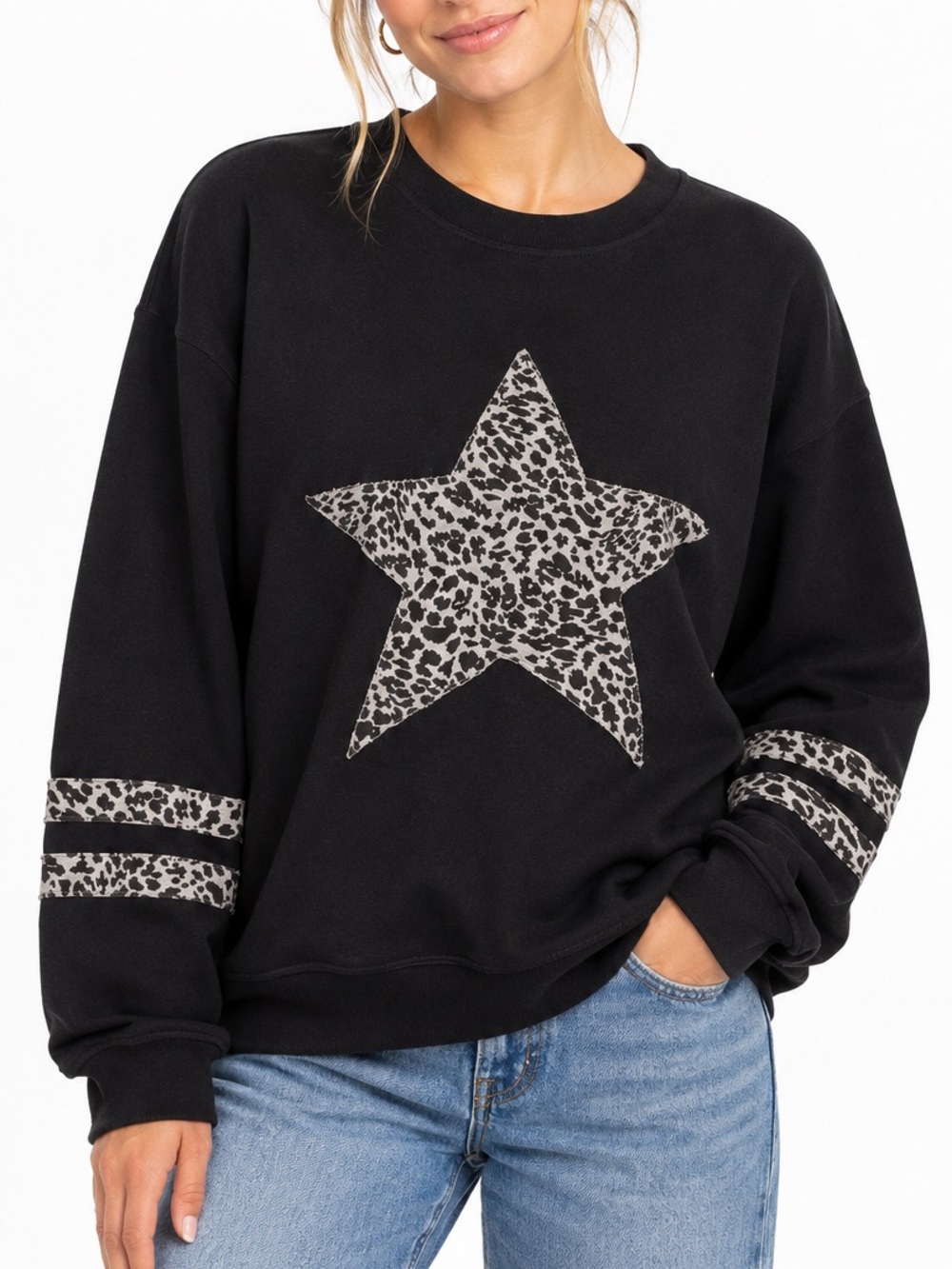 Mono B Leopard Star Appliqué Crewneck